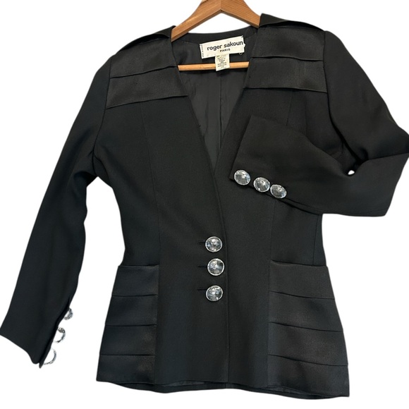 Roger Sakoun size 38 (6-8 us) viscose blend large diamond buttons couture luxury - Picture 1 of 15